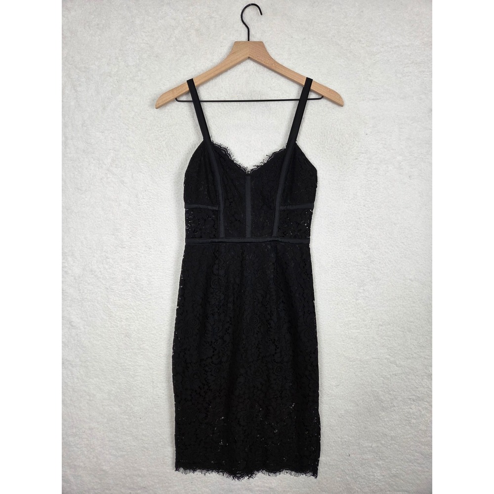 Express Little Black Lace Dress Eyelash Trim Event Date Fitted Babydoll Coquette - Picture 2 of 10
